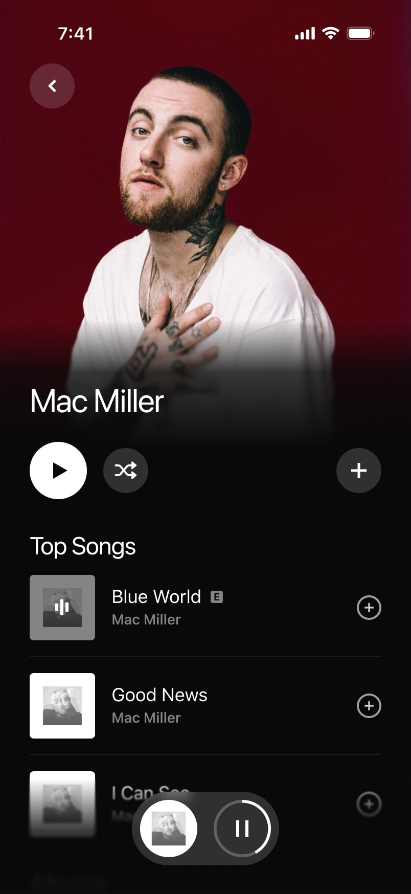 Listen Party artist page — Mac Miller with Top Songs